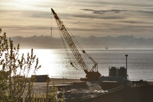 For this assignment I wanted to redo my worst assignment. I thought the crane down on the docks had some really great lines so I got a pic of it with the sun setting behind the mountains. 